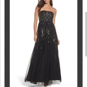 Adrianna Papell Embellished Strapless Mesh Gown Dress